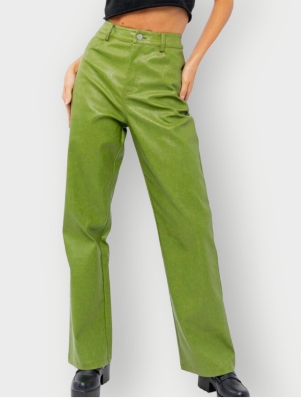 Le Lis Green High-Waist Straight Leg Pants